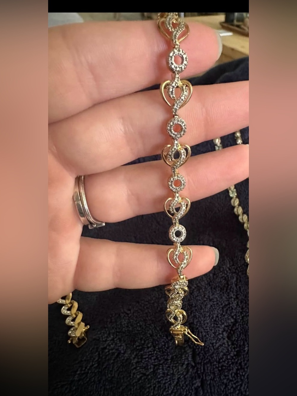 Elegant Gold Heart & Circle Tennis Bracelet